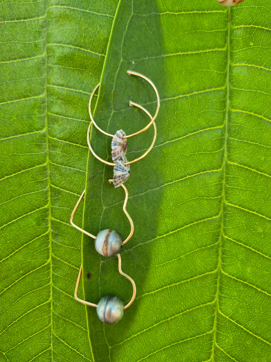 1.5" Earring Heart Hoops| Tahitian Pearls | 14k Gold Filled