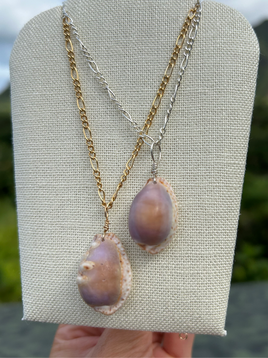 Purple Cowry Necklace                     14k Gold & Sterling Silver