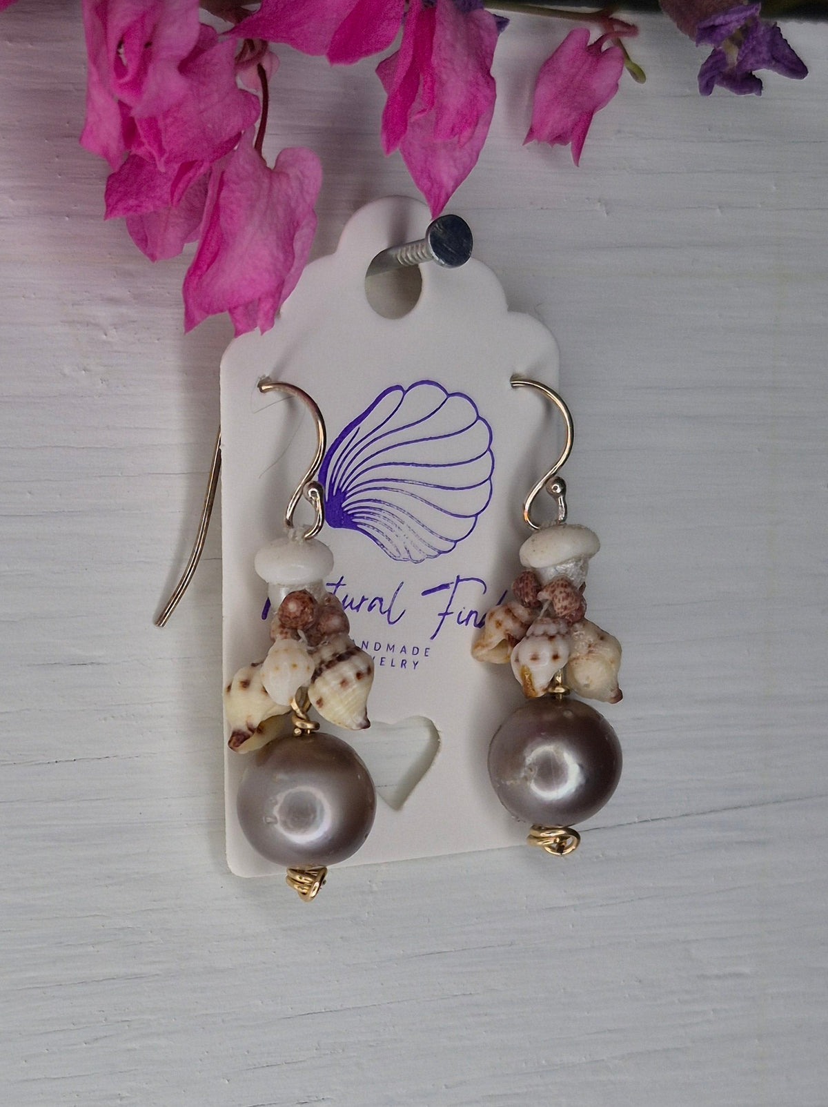 1.5" Tahitian Pearl Earrings w/ Kahelelani or Puka Shell | 14k Gold Filled & Sterling Silver