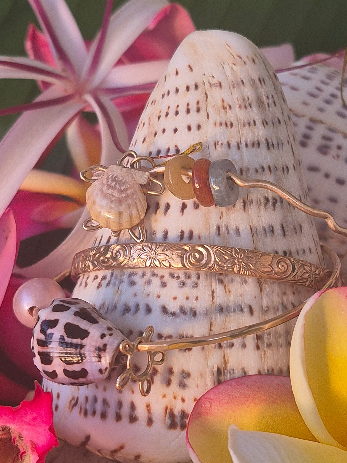Bangle | Hebrew Cone | Wavy Sunrise Turtle | Hawaiian Heirloom | 14k Gold Filled