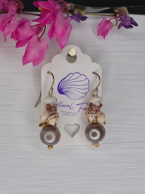1.5" Tahitian Pearl Earrings w/ Kahelelani or Puka Shell | 14k Gold Filled & Sterling Silver
