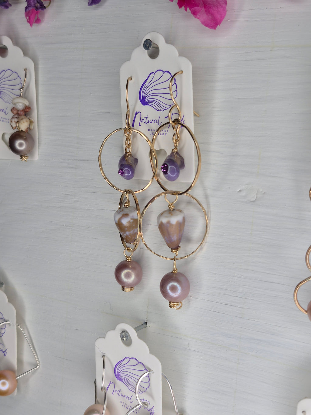 Elongated Earring | Purlple Tahitian Pearls | 14K Gold Filled