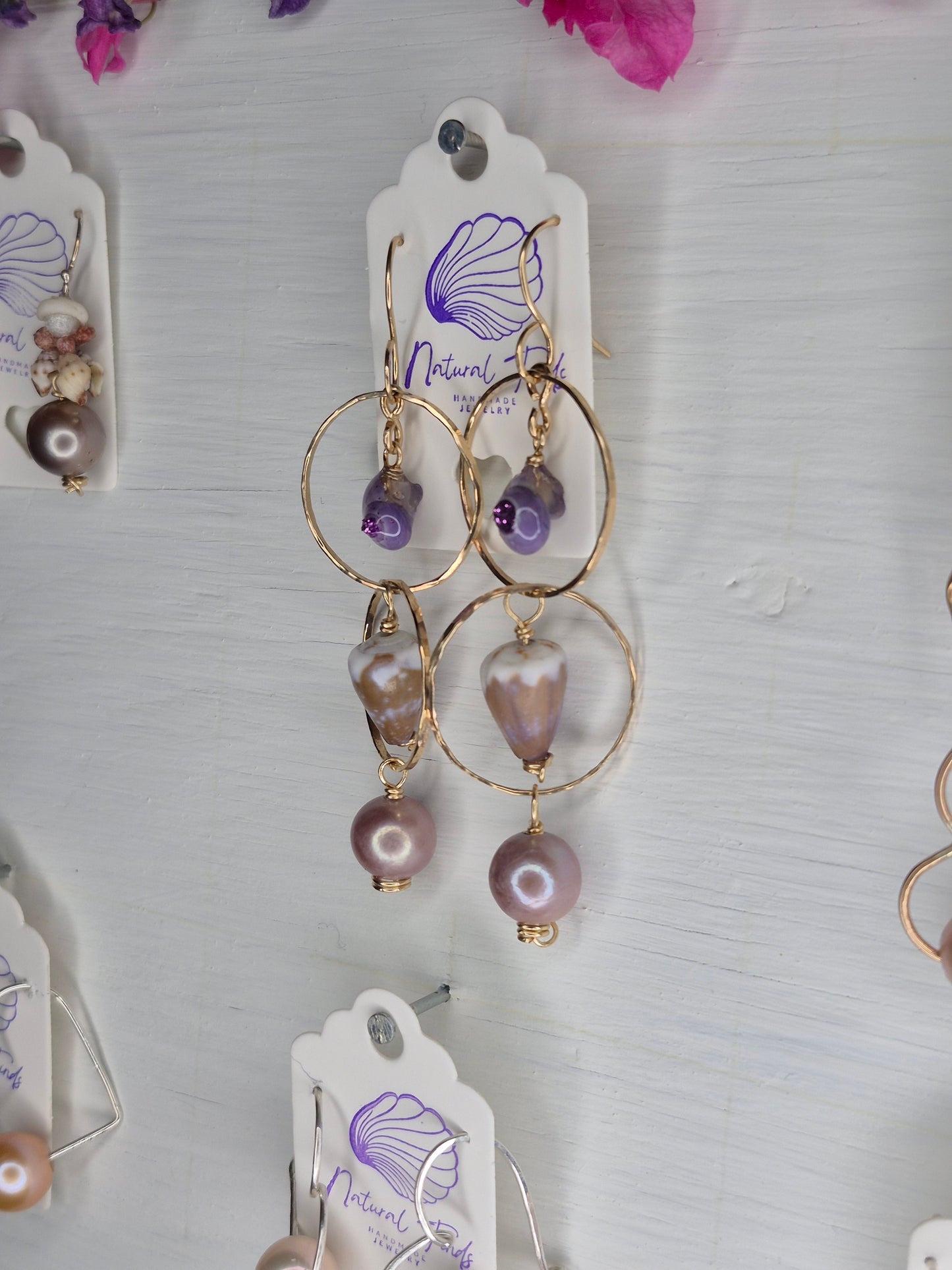 3 Tier Earring | Purlple Tahitian Pearls | 14K Gold Filled