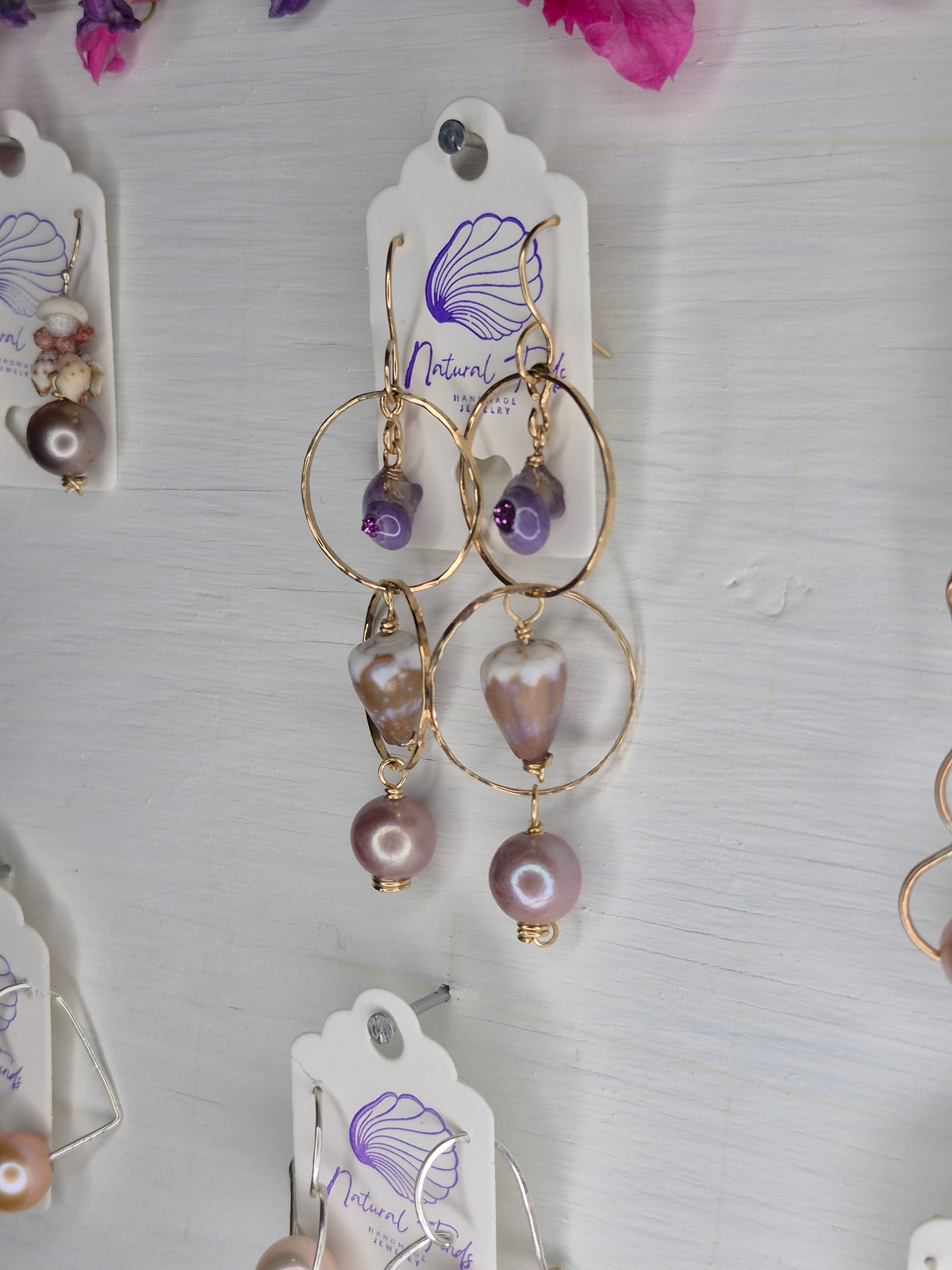 Elongated Earring | Purlple Tahitian Pearls | 14K Gold Filled