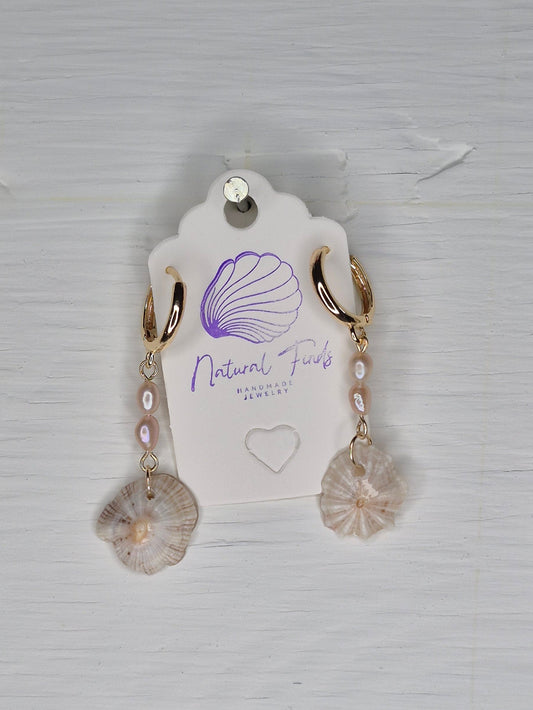 Earring Huggie Hoops | Albino Opihi Awa & Freshwater Pearls | 14k Gold Filled