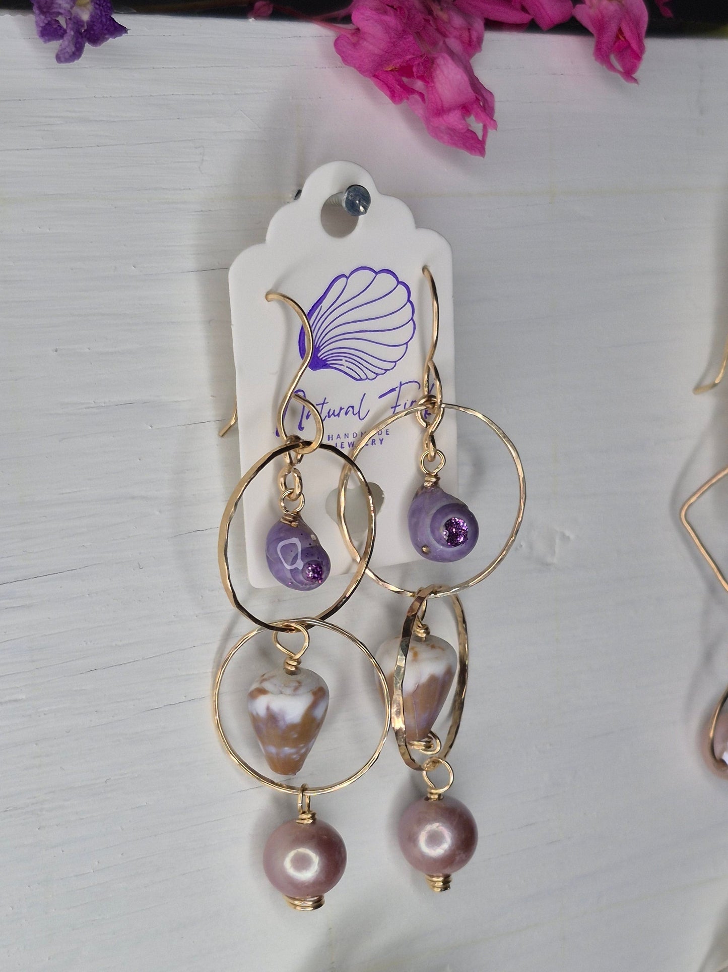 3 Tier Earring | Purlple Tahitian Pearls | 14K Gold Filled