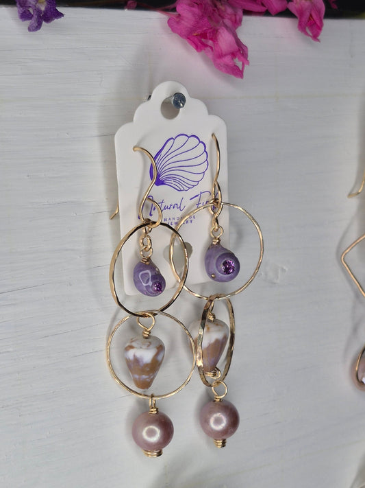 3 Tier Earring | Purlple Tahitian Pearls | 14K Gold Filled