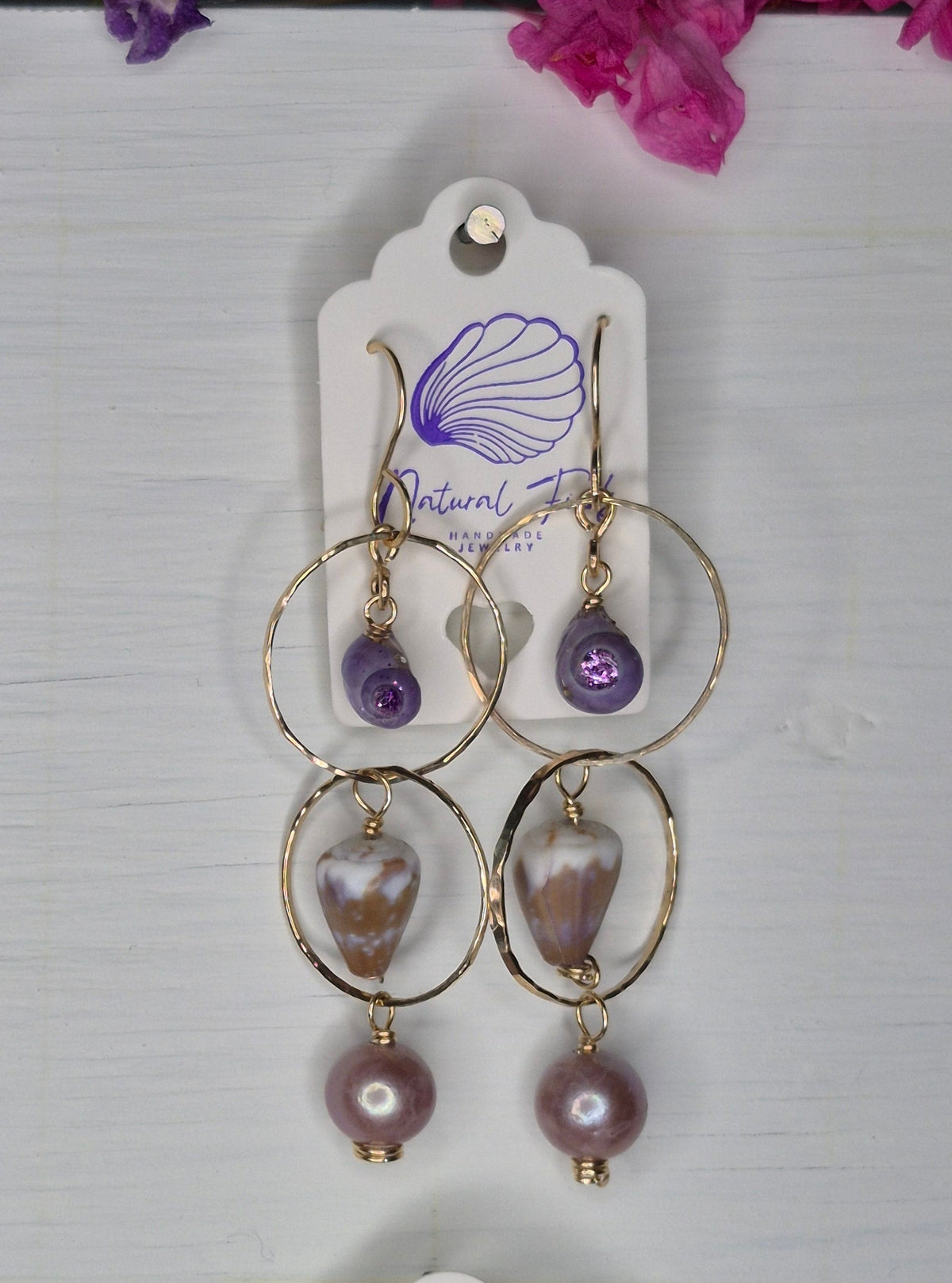 Elongated Earring | Purlple Tahitian Pearls | 14K Gold Filled