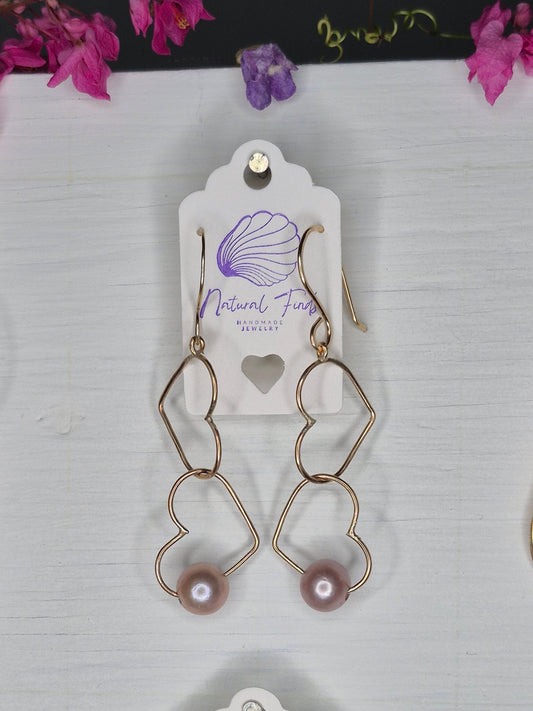 2 Tier Heart Earring | Pink Edison Pearls | 14k Gold Filled