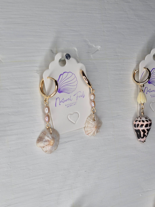 Earring Huggie Hoops | Albino Opihi Awa & Freshwater Pearls | 14k Gold Filled