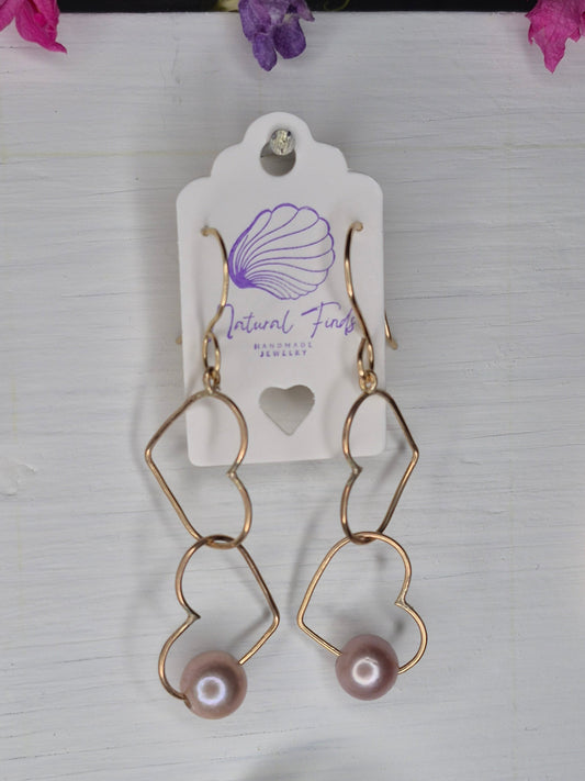 2 Tier Heart Earring | Pink Edison Pearls | 14k Gold Filled