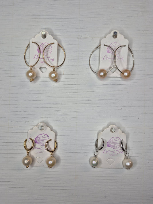 1.5" Hoops & Huggies | Edison Pearl | 14k Gold Filled & Sterling Silver