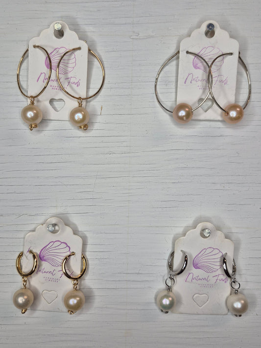 1.5" Hoops & Huggies | Edison Pearl | 14k Gold Filled & Sterling Silver